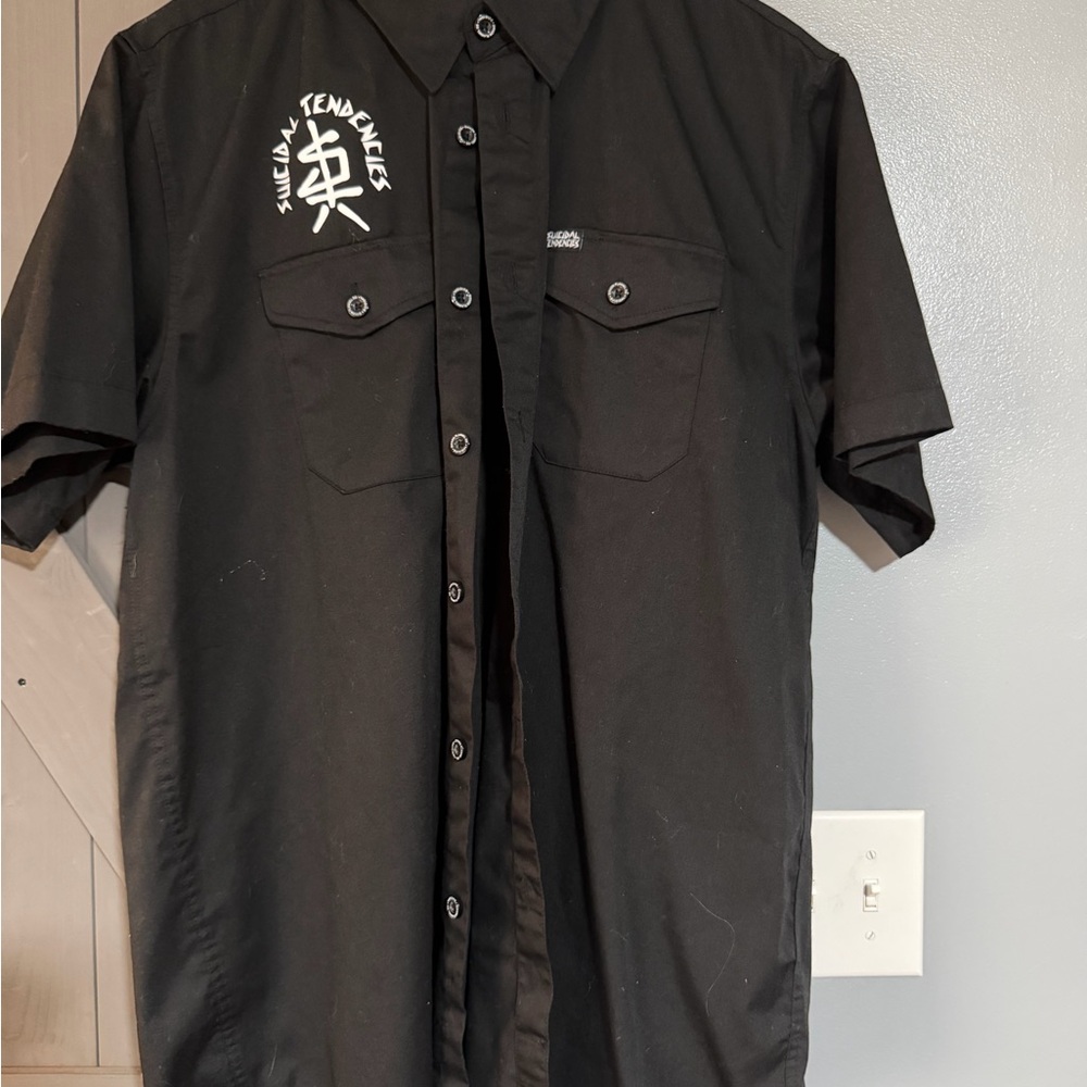 DIXXON Black Short-Sleeve Button Down Shirt with White Logo-Suicidal Tendencies